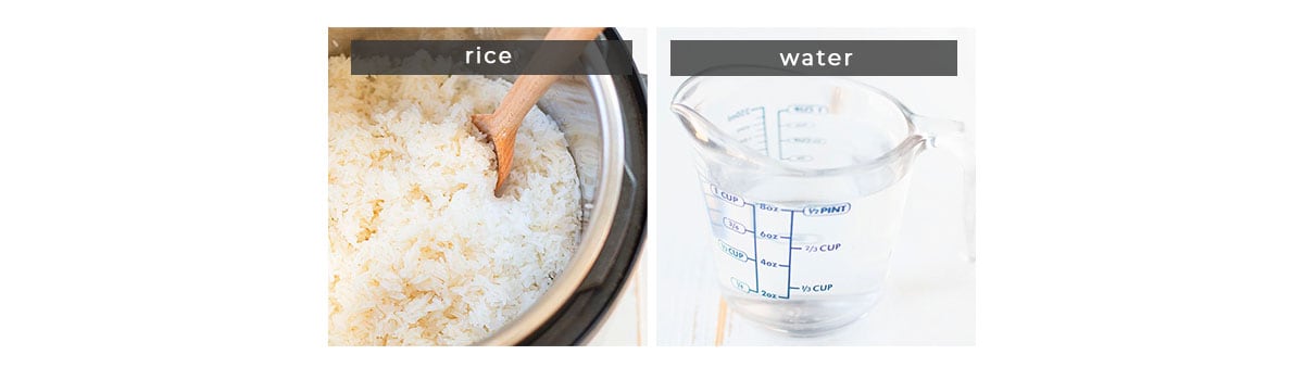 Image containing recipe ingredients rice and water. 