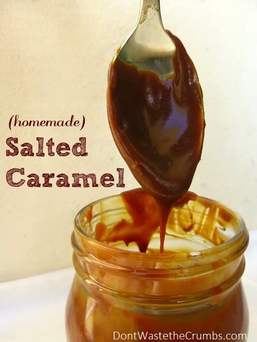 Save a few bucks and make homemade salted caramel at home, then make your own salted caramel latte. No need to worry about dirty looks from messy hair & jambes! :: DontWastetheCrumbs.com