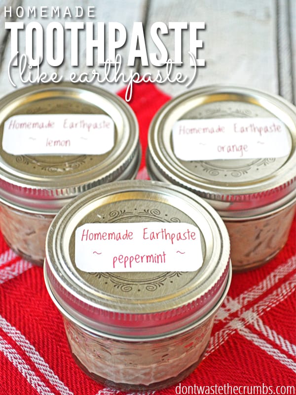 Our favorite toothpaste is Earthpaste, but we've figured out how to make it at home for just a fraction of the cost!  Just a few ingredients, this easy recipe and a couple minutes, you've got homemade clay toothpaste in whatever flavor you want! :: DontWastetheCrumbs.com