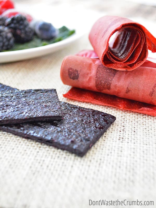 Delicious and easy recipe for homemade fruit leather and homemade fruit roll ups. No special equipment required and just one recipe - fruit! Perfect for school lunch ideas and clean eating snacks! :: DontWastetheCrumbs.com