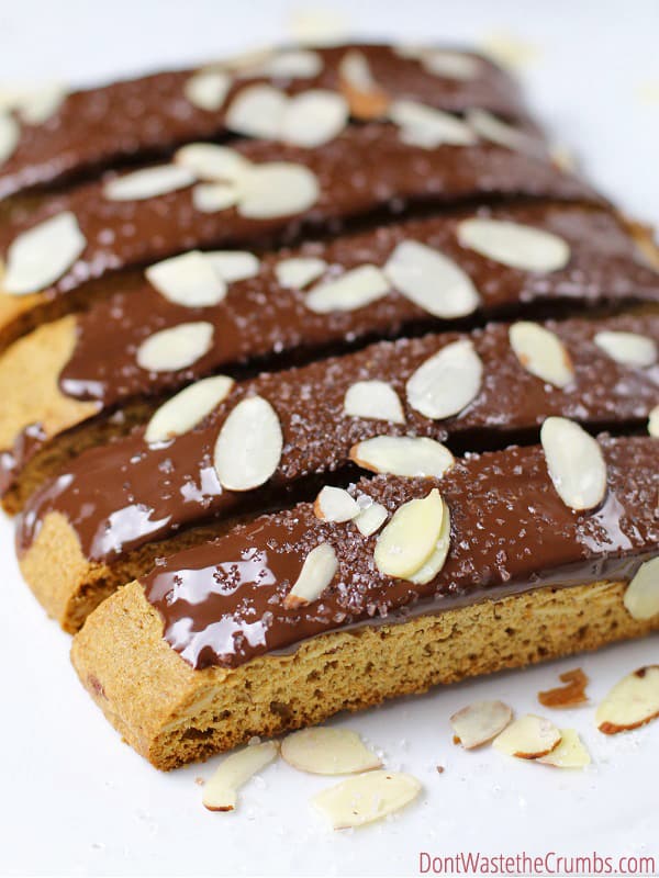 Topped with sea salt and almonds, and only lightly sweetened, this einkorn biscotti is a much healthier option for breakfast.