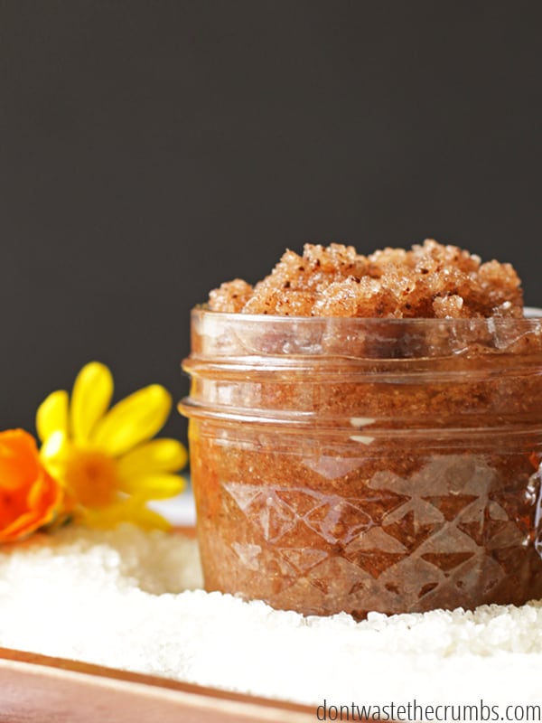 This luxurious detoxifying salt scrub is so easy to make, but it really works! Just two simple ingredients make this salt scrub my favorite exfoliator in my natural skincare routine, and you can use it to make homemade body wash out of any soap! :: DontWastetheCrumbs.com
