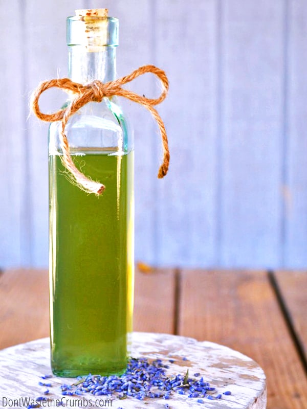 Homemade natural shampoo with lavender next to it