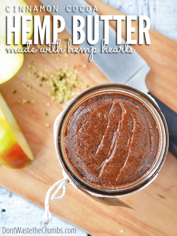 A creamy, cinnamon-y, chocolate-y smooth hemp heart butter that folks with or without nut allergies will love. Featuring hemp seeds, it's the perfect nut-free butter for your pantry! :: DontWastetheCrumbs.com #realfood #recipe