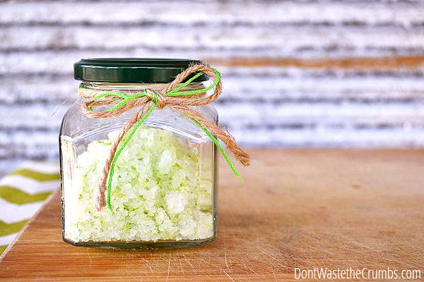 Got ugly winter feet? Get them ready for summer with this refreshing lime-mint homemade salt scrub. Easy to make using ingredients in your kitchen! :: DontWastetheCrumbs.com