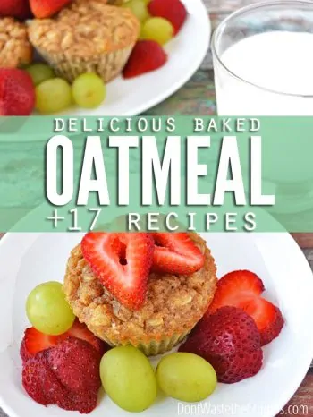 Turn plain cooked oatmeal into delicious baked oatmeal with this simple conversion recipe, plus 21 BONUS recipes filled with delicious flavor combinations! Try my chocolate leftover oatmeal cake and blueberry baked oatmeal.