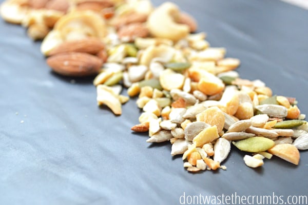 Variety of chopped nuts in a pile.