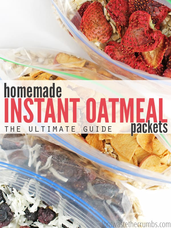This ultimate guide to homemade instant oatmeal packets is so awesome! There's different flavor combinations, packing ideas, tips for including the kids (both in preparing and actually making the oatmeal in the morning) and homemade instant oatmeal packets are much healthier and frugal than store-bought. PLUS, you can make six weeks' worth of packets in less than an hour! :: DontWastetheCrumbs.com
