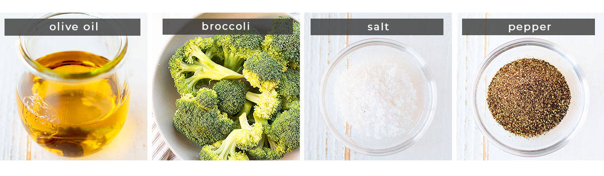 Image containing recipe ingredients olive oil, broccoli, salt, and pepper.