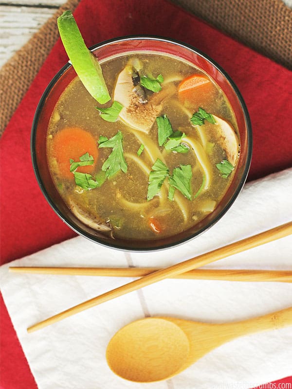 Packed with hearty vegetables, mushrooms, noodles, and fresh herbs, this Chinese Noodle Soup is perfect for the whole family!