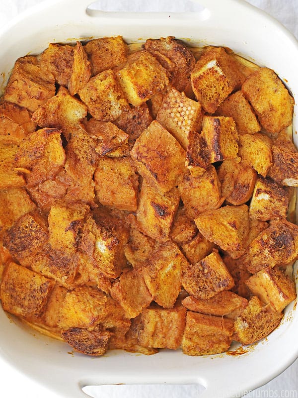 This baked pumpkin french toast casserole makes for a perfect brunch dish. Make it overnight and bake in the morning!