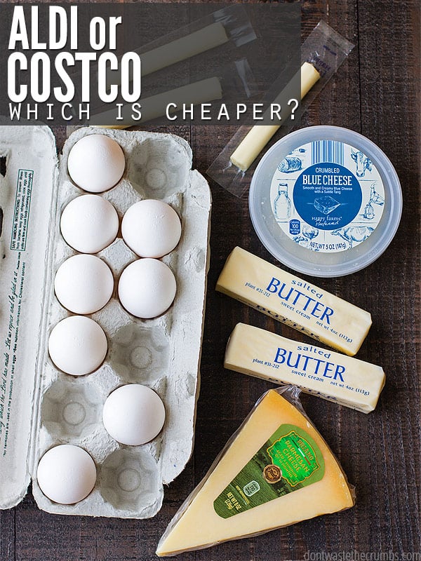 I wondered which is cheaper Costco or ALDI, and spent a day comparing 20+ items side by side. You'll be shocked to see which store ended up costing more! I know my monthly shopping routine is now forever changed! :: DontWastetheCrumbs.com