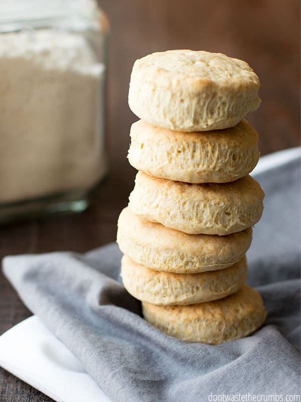 Large stack of homemade biscuits on a cloth