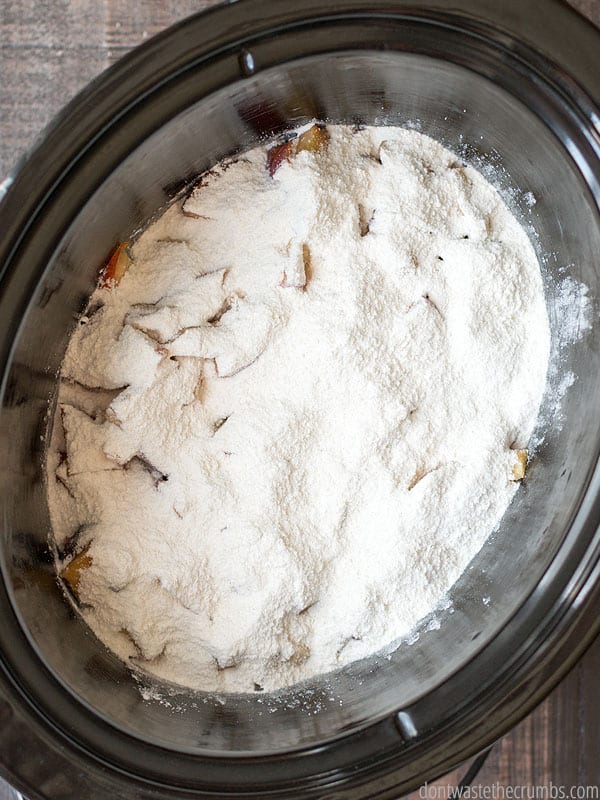 Peach cobbler dump cake was my tried and true dessert until we switched to a whole foods diet. Missing my favorite recipe, I created slow cooker peach cobbler. It's the same great taste but with none of the junk! :: DontWastetheCrumbs.com