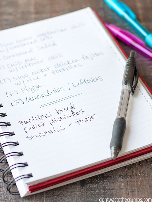 A meal plan in the making! A small notebook with color coded pens is a great way to organize meal Ideas weekly or monthly.