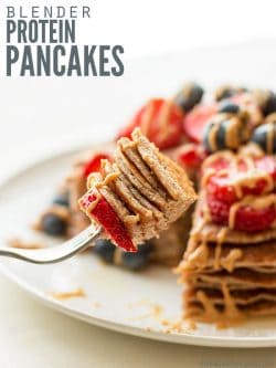 Protein pancakes hit the spot after a good workout, or to fuel little bellies before school. Gluten-free, sugar-free, and delicious! Pairs wonderfully with a side of scrambled eggs or oven-roasted hash browns.