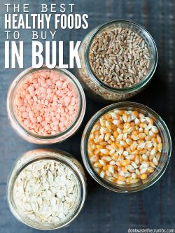 We buy in bulk to save money, but which healthy foods are best in bulk? Great list with over 20 ideas! :: DontWastetheCrumbs.com