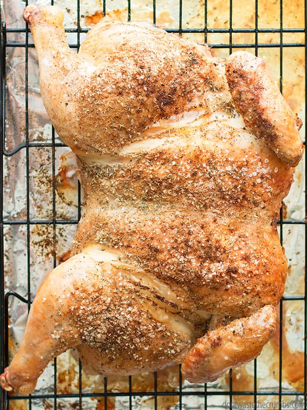 Whole chicken on a wire rack