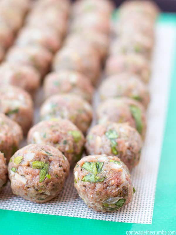 Easy Italian Meatballs with onions and basil and spinach. For One Week Ground Beef Recipes