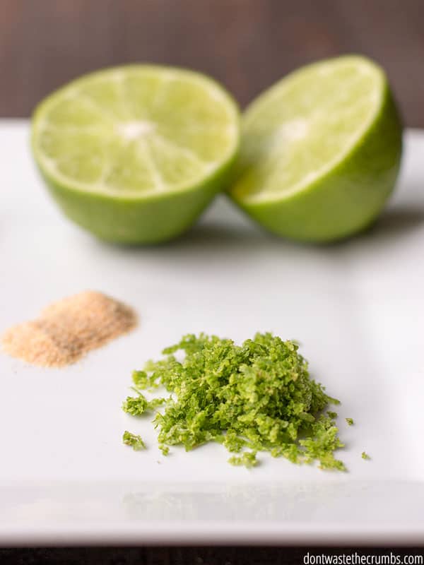 Ingredients for homemade lime crema on a cutting board.