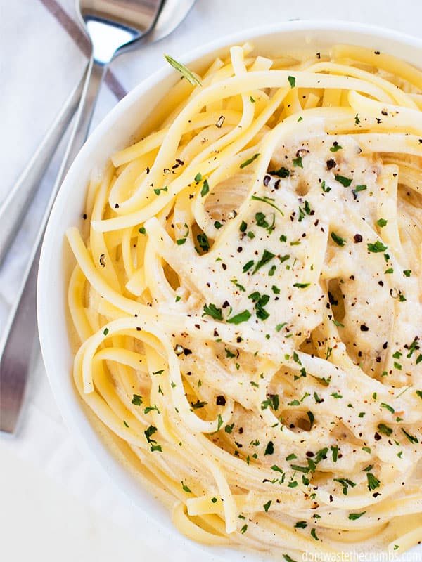 Plate of fettuccine with homemade alfredo sauce