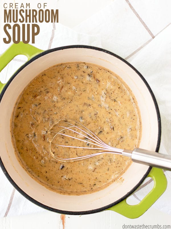 Homemade cream of mushroom soup is so much healthier than store-bought condensed soup! It's ready in less than twenty minutes using fresh mushrooms. This full flavor recipe is perfect for lunch or a light dinner! :: DontWastetheCrumbs.com