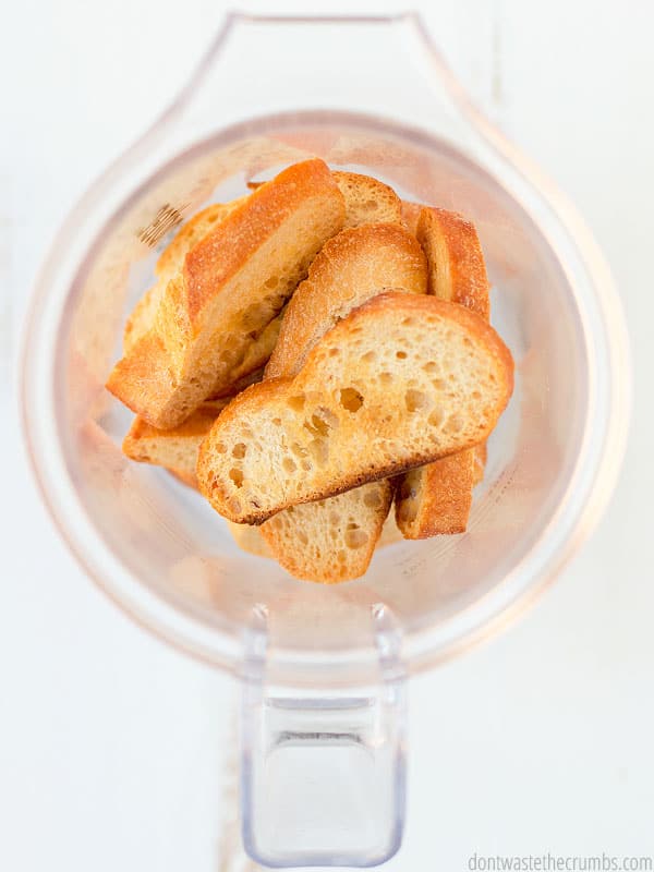 Slices of bread in a blender.