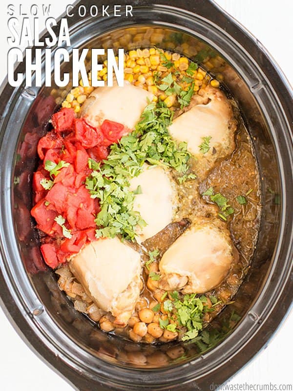 My slow cooker salsa chicken recipe is super popular on Pinterest - just 7 ingredients from the pantry and cooks in the crockpot. My family loves this one! :: DontWastetheCrumbs.com