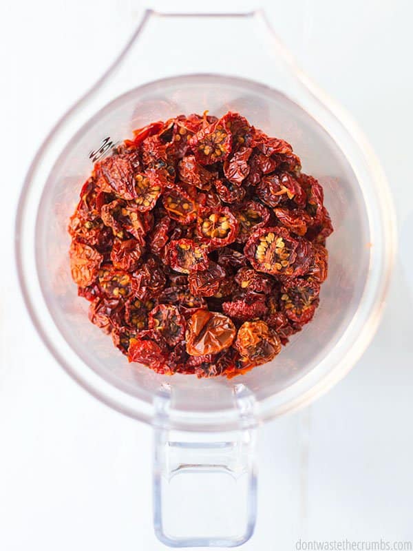 Dehydrated tomatoes in a blender.