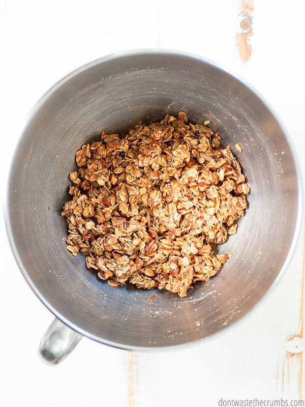 Homemade granola in a KitchenAid mixer.