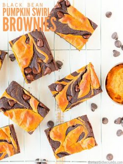 Simple and easy pumpkin swirl black bean brownie recipe uses no flour and is sugar-free. My kids love these fudgy bean brownies, and I love that they're healthy! :: DontWastetheCrumbs.com