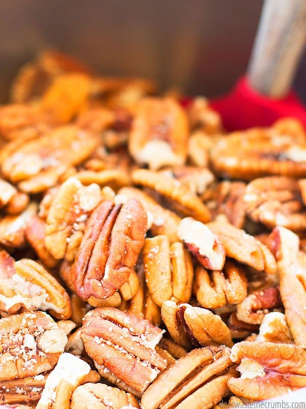 Candied pecans can be LOADED with sugar. In this recipe I make a healthier option with molasses and turbinado sugar. And they still taste amazing!