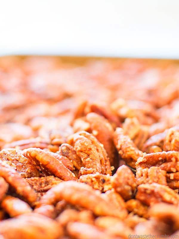 My candied pecans are made with molasses and turbinado sugar. Making them much healthier but just as delicious. No need to miss out on your favorite holiday treat!