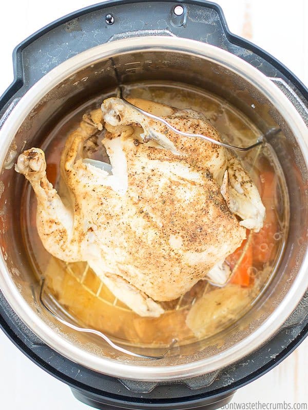 Using an instant pot to cook a whole chicken. Just one of the ways to save money on real food!