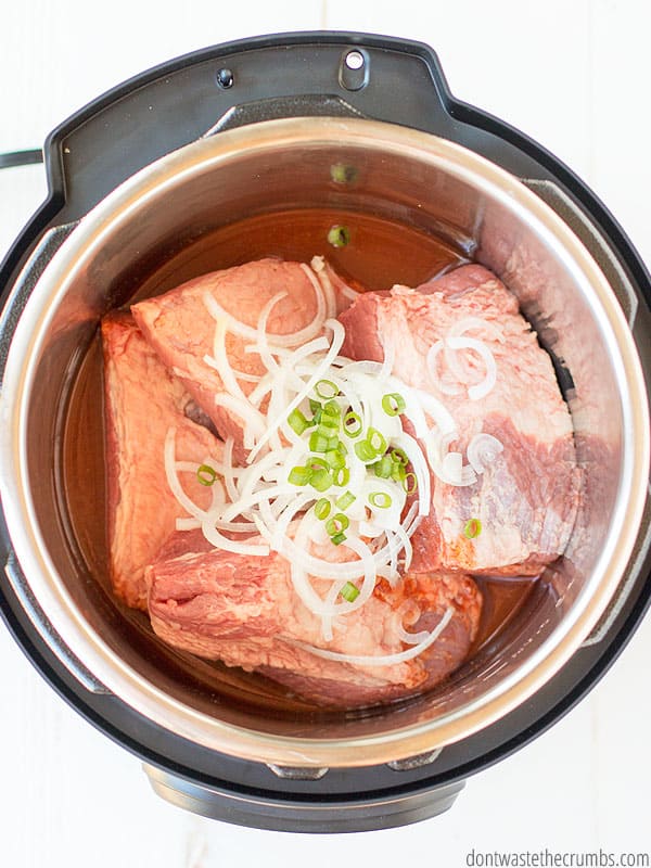 Instant Pot beef brisket reminds me of home! Better than Texas brisket, this delicious recipe satisfies my need for a home cooked meal. Super simple and made with only two ingredients!