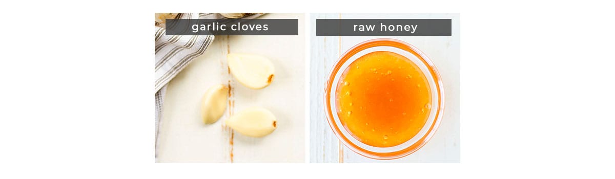 Ingredients image showing: garlic cloves and raw honey
