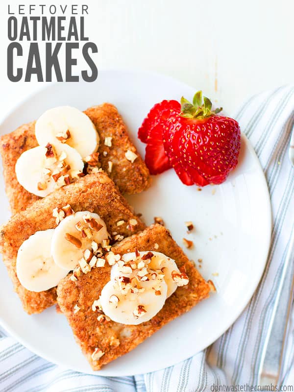 My kids LOVE leftover oatmeal cakes for breakfast, even better than muffins, bread and cookies. We've made raisin, apple, coffee in this super easy recipe! :: DontWastetheCrumbs.com