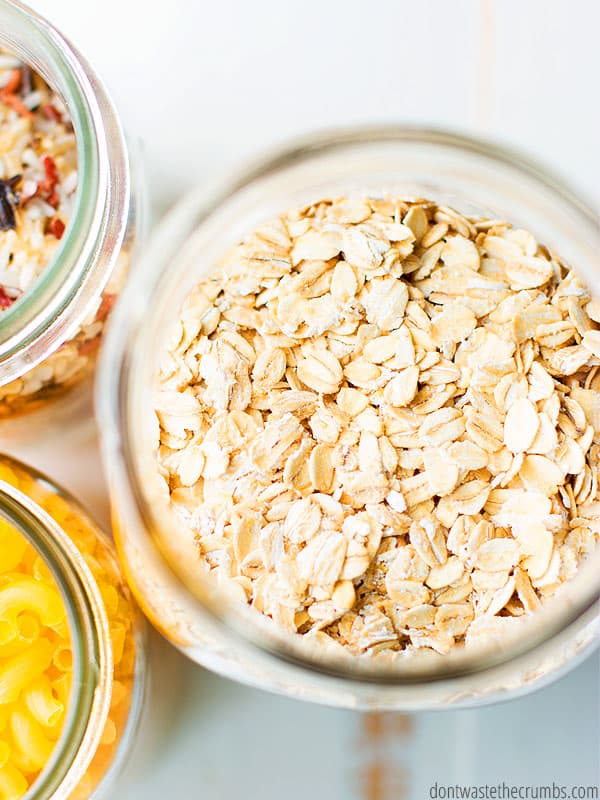 This budget friendly food storage list costs $5 a week and is too good to pass up. Oats and pastas are the few of many items that are great to stock up on.