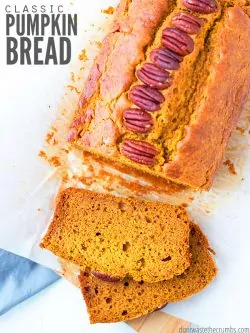 This healthy pumpkin bread recipe is the best! Use canned pumpkin or homemade, vegan-friendly or add chocolate chips. My kids like it better than Starbucks! :: DontWastetheCrumbs.com