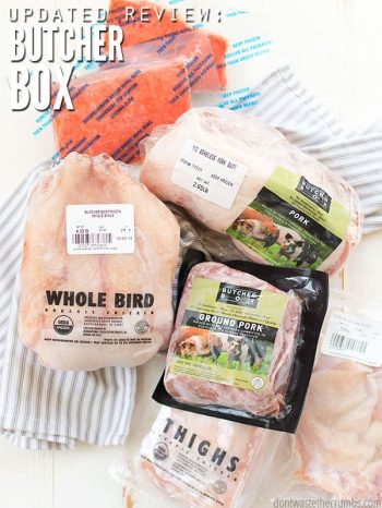 An updated Butcher Box review (from 2018) to include thoughts on their beef, chicken, pork & salmon, plus their plans, negative reviews and a discount code! : : DontWasteTheCrumbs.com