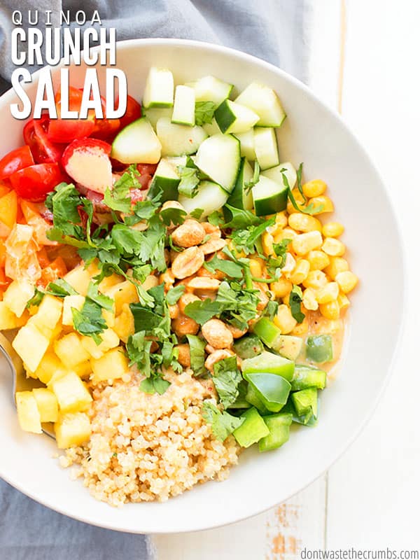 Quinoa Crunch salad for a delicious lunch with thai peanut sauce.