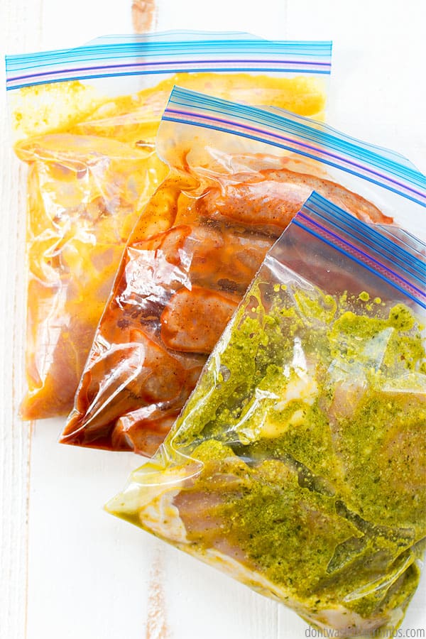 These freezer crockpot dump meals are all in ziplock bags ready to be put in the freezer!