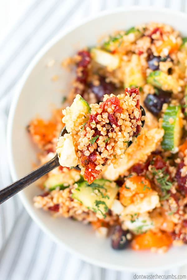Quinoa salad with greek salad dressing and vegetables! 