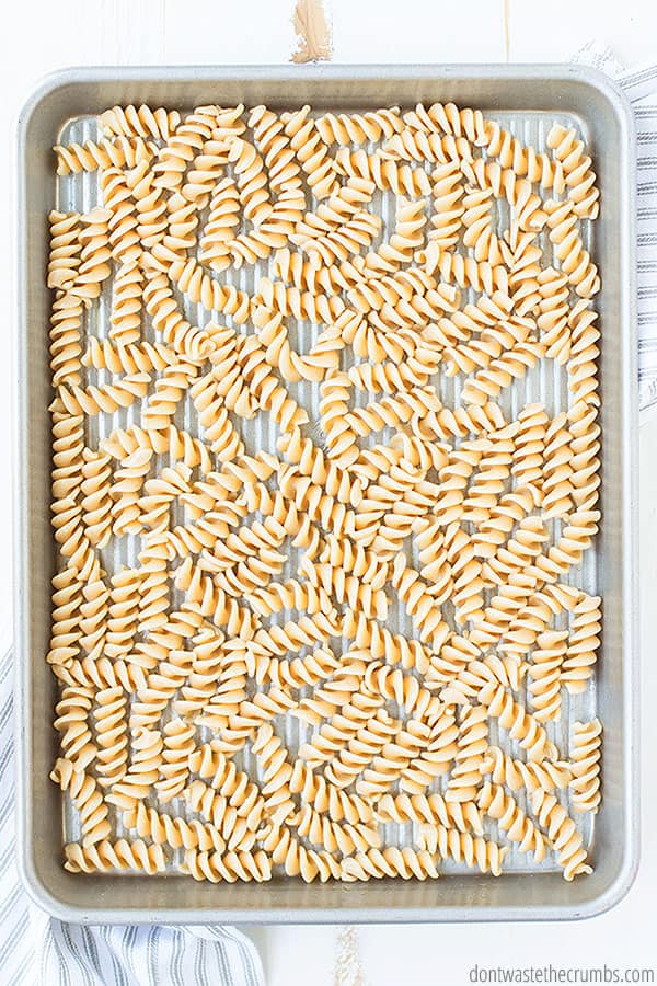 Pasta noodles on a baking sheet