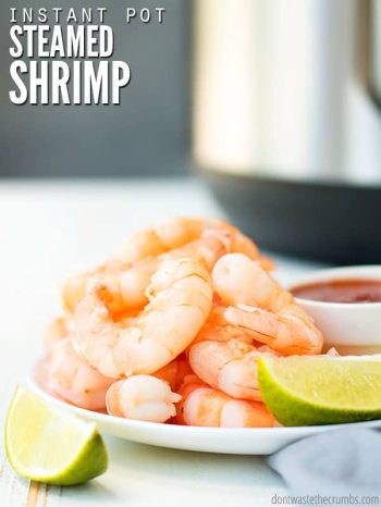 Learn how to cook shrimp perfectly every time, from raw or frozen, using the Instant Pot! Faster than an oven & you can cook with the shell for shrimp cocktail! :: DontWastetheCrumbs.com