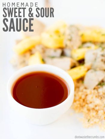 Homemade sweet and sour sauce recipe tastes traditional and better than Chinese and McDonald's! Use pineapple or orange juice, perfect for pork or chicken! :: DontWastetheCrumbs.com