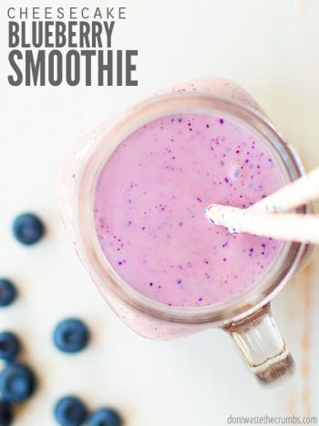 Get the healthy weight loss benefits of a blueberry smoothie that tastes like cheesecake! Make it with or without almond milk and yogurt, vegan-friendly. : DontWastetheCrumbs.com
