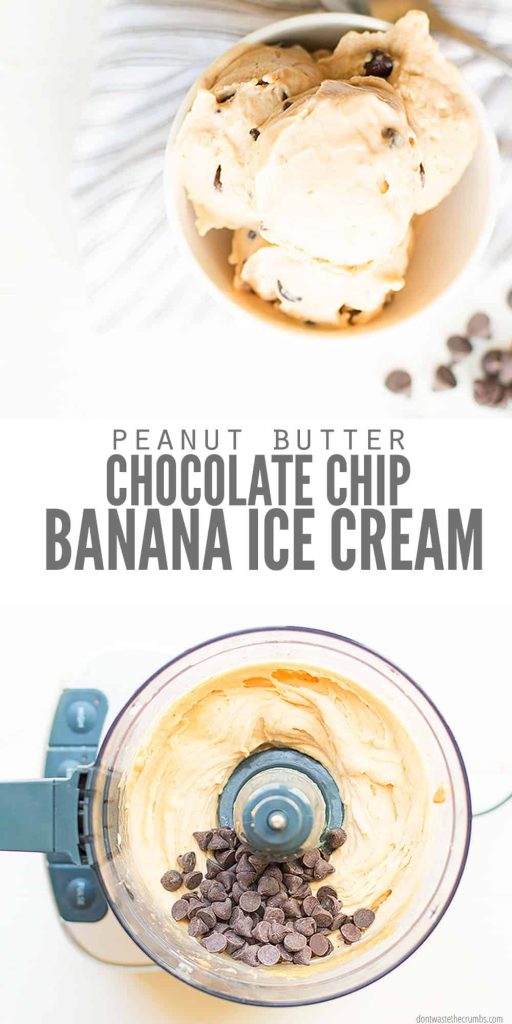 Homemade peanut butter chocolate chip banana ice cream recipe uses just one ingredient and a Vitamix or Cuisinart, no ice cream maker! (several flavors)