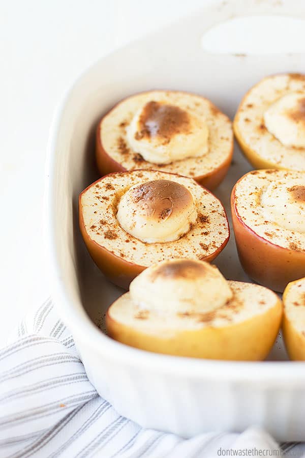These cheesecake stuffed apples are actually healthy for you! Sweetened with honey or maple syrup and just 4 ingredients.