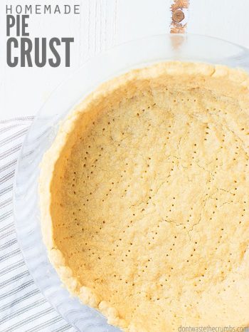 This very easy to make homemade pie crust recipe is perfect for chocolate, pumpkin, or fruit pie. Since it's made without Crisco shortening, it's healthier! :: DontWastetheCrumbs.com